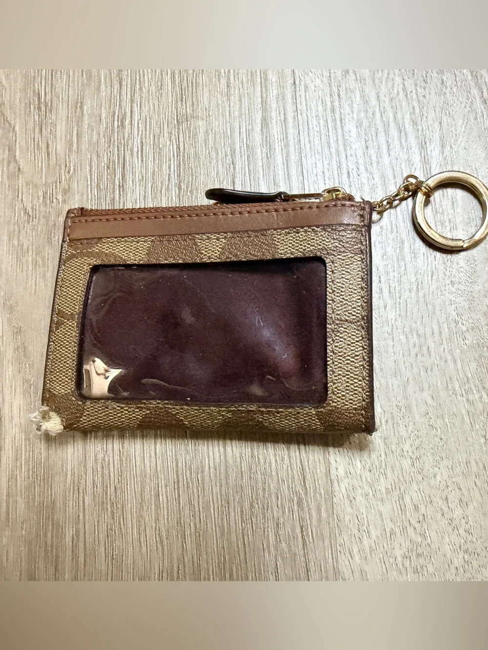 Coach Brown Signature Zip Card Case with Keyring Wrislet